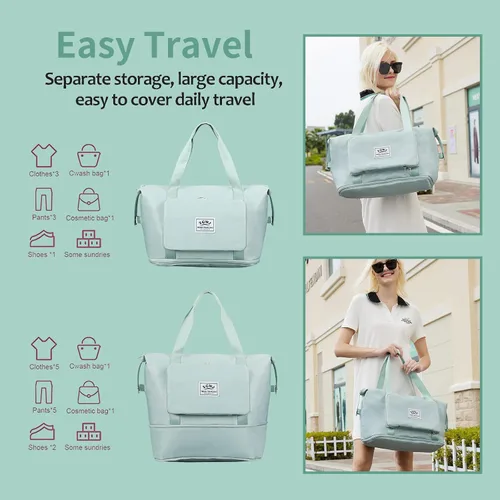 Miniatura 3 de ZGWJ Bolsa de viaje de lona, impermeable, plegable y expandible, bolsa de fin de semana para natación, deportes, gimnasio