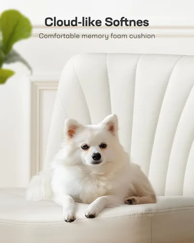 Miniatura 5 de Marsail Silla Cruzada con Ruedas: Silla de Oficina de Cuero PU con Patas Cruzadas, Silla de Escritorio Ancha sin Brazos, Silla Giratoria de Altura