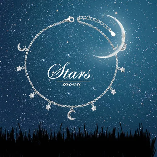 Miniatura 5 de Tobillera de plata de ley para mujer, delicada cuenta, corazón, infinito, estrella, letra inicial, bohemio, ajustable, tobillera para el pie