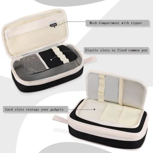 Miniatura 3 de iSuperb Estuche para lápices de gran capacidad, bolsa portátil para bolígrafos con 2 compartimentos, organizador de bolígrafos negro
