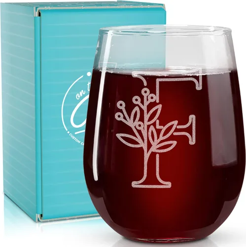 Miniatura 30 de On The Rox Drinks Regalos con monograma para mujeres y hombres – Letra A-Z inicial grabada monograma copa de vino sin tallo, regalo de vino