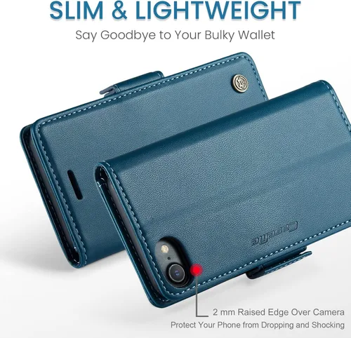 Miniatura 7 de QLTYPRI Funda tipo cartera para iPhone 7/8/SE 2020/SE 2022 5G, funda magnética de piel sintética de alta calidad con bloqueo RFID, ranuras