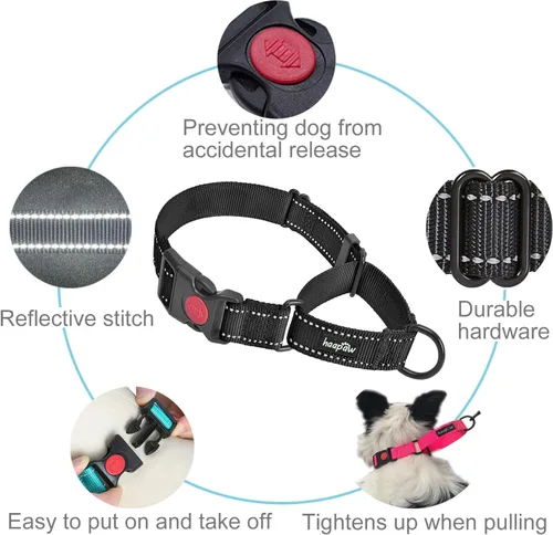 Miniatura 2 de haapaw Paquete de 2 collares de perro Martingale con hebilla de liberación rápida reflectantes, collares de entrenamiento para perros pequeños, Negro