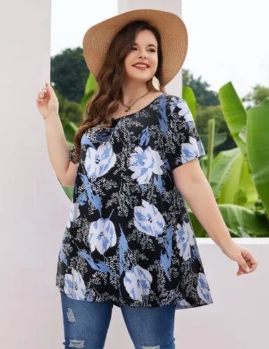 Miniatura 5 de MONNURO - Camiseta de manga corta para mujer, holgada con mucho vuelo, talla grande