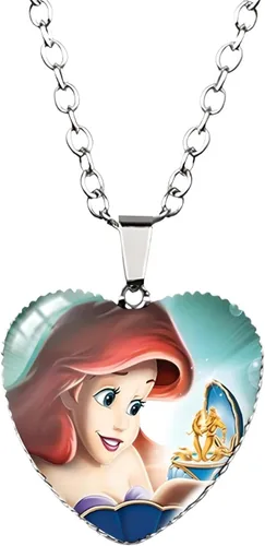 Miniatura 2 de 925 Sterling Silver Mermaid Necklace For Girls 4-6, The Little Mermaid Heart Necklace Glass Printed Photo Pendant, Handmade Jewelry For Boys And