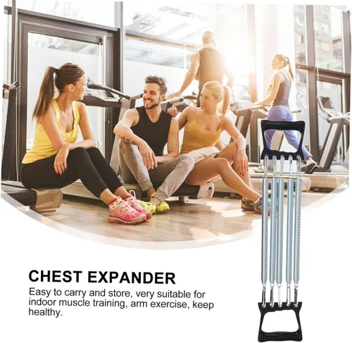 Miniatura 6 de Kisangel Expansor de pecho con 5 resortes ajustables, entrenador de resistencia para fuerza de brazos y músculos, equipo portátil de gimnasio