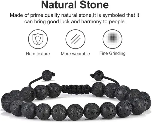Miniatura 4 de M MOOHAM - Pulsera de roca de lava, pulsera de ojo de tigre de piedra de 0.315pulgadas, de yoga ajustables para aliviar el estrés, aromaterapia