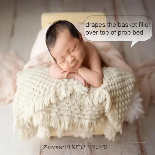 Miniatura 22 de Zeroest Accesorios para fotografía de bebé, canasta trenzada de lana de oveja para recién nacidos, relleno de canasta para sesión de fotos
