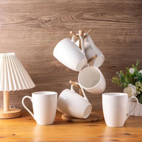 Miniatura 7 de AmorArc Juego de 12 tazas de café de color blanco hueso de 12 onzas, tazas de café de cerámica con mango grande para hombre, mujer, juego de tazas
