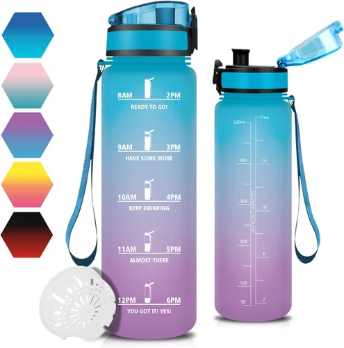 Miniatura 15 de Botella de agua – 16.9 fl oz – Botella de agua para niños, botella de sorbete a prueba de fugas, botella deportiva con marcador de tiempo, botella