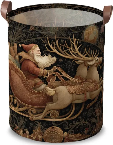 Miniatura 47 de Cesta de lavandería de 15.75 x 15.75 x 19.7 pulgadas, diseño de pingüino de Navidad, plegable, con asas, almacenamiento de ropa sucia