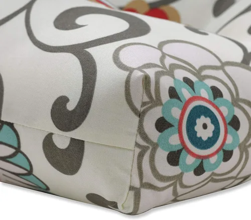 Miniatura 4 de Pillow Perfect Cojín de asiento de mimbre copetudo para interiores y exteriores con lazos, 2 unidades, 15.5 x 16 pulgadas, juego de pompones