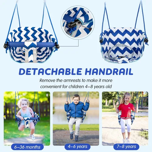 Miniatura 3 de Columpio para niños pequeños – Cómodo columpio para bebés al aire libre e interior, asiento de columpio para niños para patio trasero, arnés de Azul