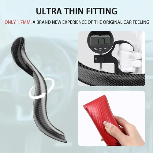 Miniatura 3 de Fundas para volante, 3 piezas de fibra de carbono antideslizante con clip en el volante del automóvil, protector universal para la mayoría de ruedas