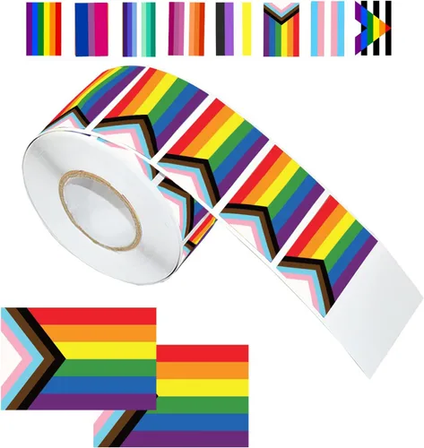 Miniatura 12 de LGBTQ - Calcomanías de orgullo, rectangulares de seis colores, arco iris, calcomanías autoadhesivas impermeables para desfiles y eventos