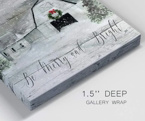 Miniatura 6 de Renditions Gallery Arte de pared "Be Merry and Bright", lindo arte navideño e invernal, granero festivo, aspecto de madera falsa, decoración