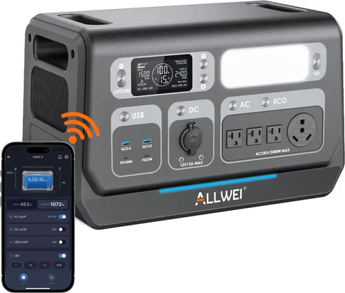 Miniatura 15 de ALLWEI - Estación de energía portátil 300 W (pico 600 W) mejorada, banco de batería LiFePO4 de 256 Wh, generador solar con 6 puertos de salida