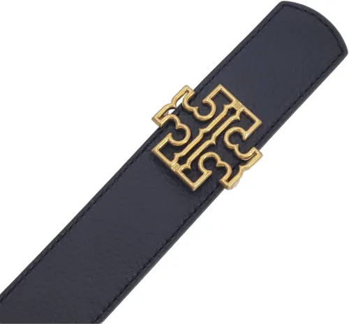 Miniatura 2 de Tory Burch 141742 Britten Logo Negro/Bronceado clásico con herrajes dorados Cinturón reversible de 1.5 pulgadas de ancho para mujer