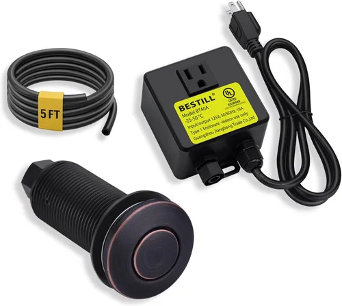 Miniatura 11 de BESTILL, kit de interruptor de aire para triturar basura, parte superior de fregadero gris plomizo con botón pulsador de encendido/apagado, Gris