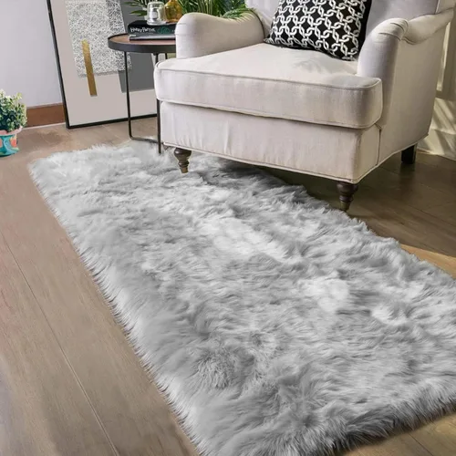 Miniatura 16 de Latepis - Tapete rectangular de piel sintética tipo lana de oveja suave, esponjosa y lavable para sala de estar, dormitorio, sala de juegos o Blanco