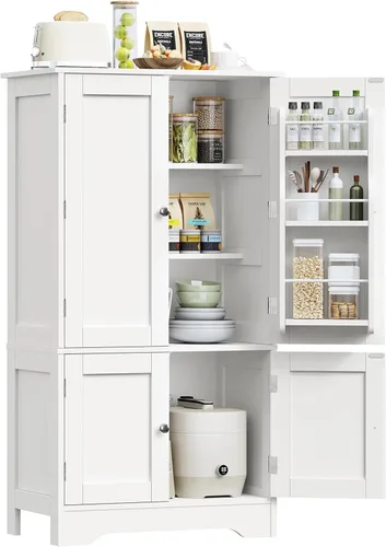 TEENFON Armario de despensa de 43 pies de alto con 4 puertas, armario de cocina con 6 estantes de puerta, armario de almacenamiento-despensa de