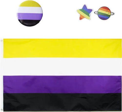 Miniatura 8 de Bandera trans para pared y exteriores de 3 x 5 pies con 1 pin de bandera transgénero y 2 calcomanías de arco iris al azar, cosas del orgullo gay
