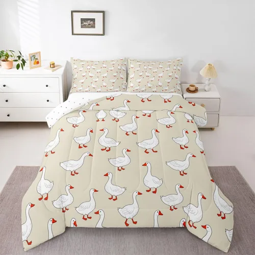 Miniatura 30 de Erosebridal Juego de ropa de cama a cuadros azul para niños, juego de cama individual con diseño de patos amarillos de dibujos animados, juego