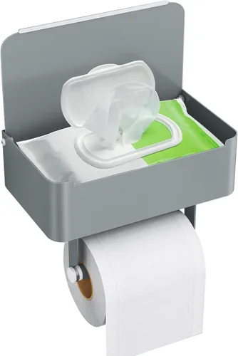 Miniatura 10 de JUYSON Soporte de papel higiénico con estante, dispensador de toallitas desechables para almacenamiento de toallitas de baño, mantiene tus toallitas