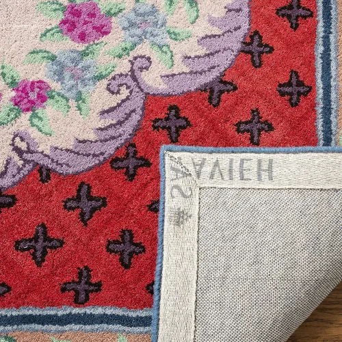 Miniatura 40 de SAFAVIEH Bellagio Collection - Alfombra decorativa de 2 x 3 pies, azul y rosa, hecha a mano de lana de medallón, ideal para zonas de alto tráfico