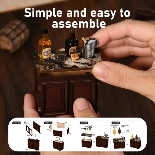 Miniatura 7 de Kit de rincón de libros, kit de casa de muñecas en miniatura con muebles y luz LED, rompecabezas 3D, sujetalibros de arte de madera, kits