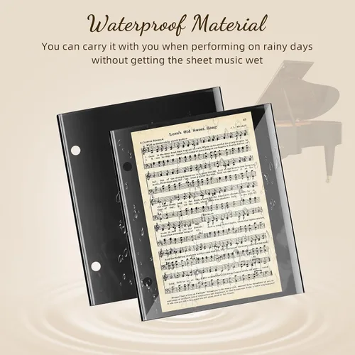 Miniatura 5 de 12 piezas de folio negro con tapa para archivos de música, archivos, hojas de 7.3 x 6.3 pulgadas, PVC impermeable, para ventana, carpeta musical