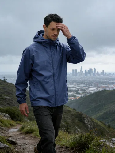 Miniatura 2 de Chaqueta impermeable para hombre, rompevientos, impermeable, para ciclismo, correr, senderismo, con capucha, ligera, plegable