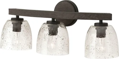 Miniatura 4 de Capital Lighting 147621CK-536 Clive - Luces de tocador con cúpula de cristal sembrado de madera de mango cepillado y piedra para baño, 2 luces
