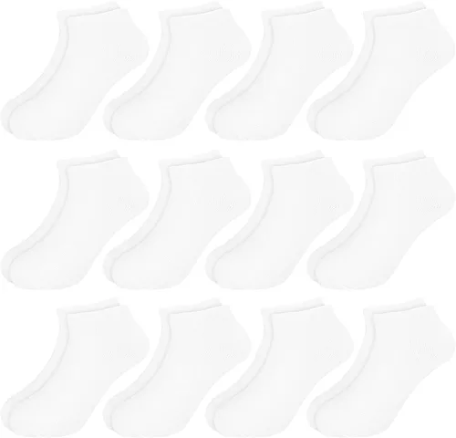 BOOPH 12 pares de calcetines de tobillo para niños y niñas, de corte bajo, media amortiguación, calcetines atléticos