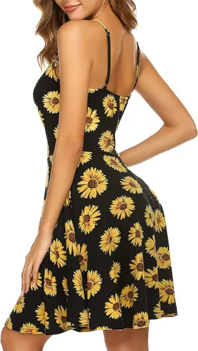 Miniatura 4 de ACEVOG Vestido de verano para mujer, floral, sin mangas, ajustable, con tirantes delgados, cuello en V, salida de baño, acampanado, debajo