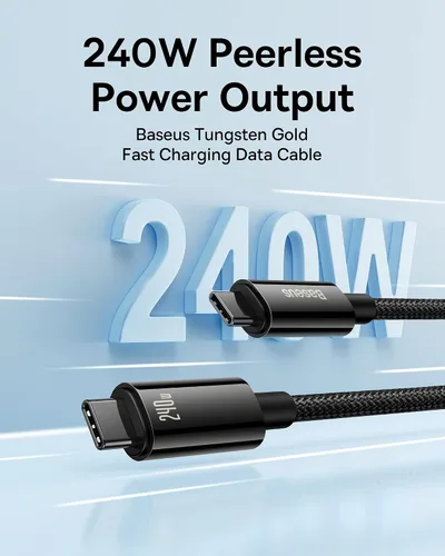 Miniatura 2 de Baseus Cable USB C, 240 W PD 5A de carga rápida USBC a USBC, cable de carga tipo C de aleación de zinc trenzado para iPhone 16 15 Pro/Plus/Pro Max