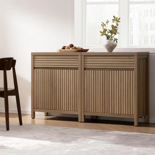 Miniatura 12 de SICOTAS - Aparador de buffet con cajón - Aparador estriado moderno con puertas y estantes ajustables, credenza de estilo casa de campo para barra