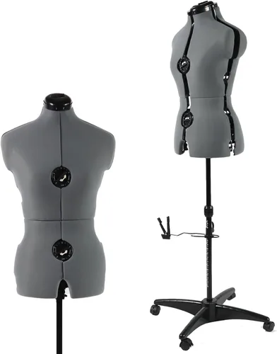 maniquí ajustable con forma de vestido para costura, talla 6-14 para mujer, gris, con 13 diales y ruedas desmontables, modelo de cuerpo con