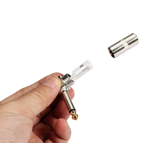 Miniatura 4 de Enchufe de ángulo recto de 90 grados de audio de 1/4 pulgadas, conector de soldadura TS mono macho resistente de 0.250 in para cables de altavoz