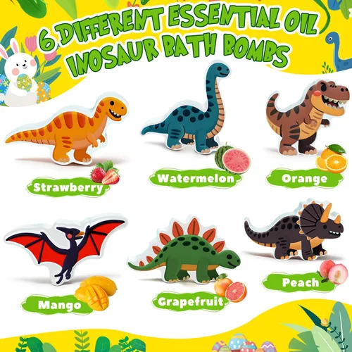 Miniatura 4 de Bombas de baño de Pascua para niños, regalos de bomba de baño de dinosaurio para niños y niñas, paquete de 6 burbujas hechas a mano, ideales