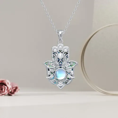 Miniatura 5 de PROESS Collar Hamsa de plata de ley 925 para mujeres y hombres, protector de amuleto, joyería de regalo