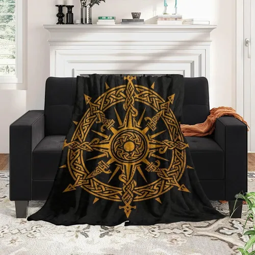 Miniatura 3 de Manta de franela para hombres y niños, compatible con diseño celta vikingo, brújula mágica rúnica Vegvisir en el círculo de runas nórdicas