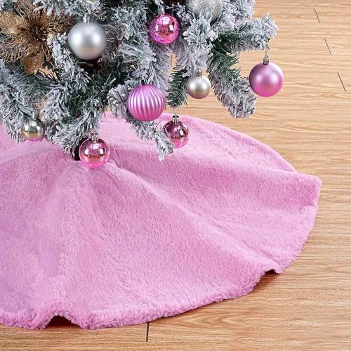 Faldas de árbol rosa de 36 pulgadas, falda de árbol de Navidad de piel sintética, tapetes pequeños para árboles artificiales, fiestas, decoración de