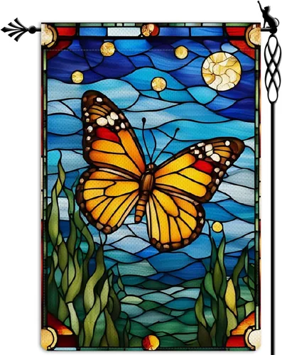 Miniatura 12 de Bandera de jardín de mariposa para primavera y verano, floral, bandera de jardín, vertical, de doble cara, rústica, arpillera, patio, césped