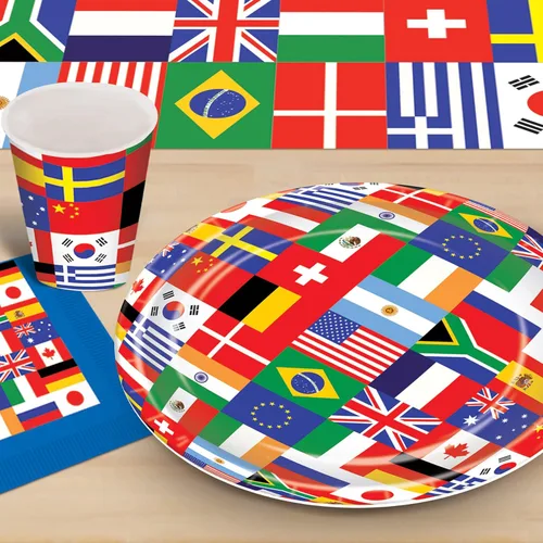 Miniatura 6 de Beistle 8 piezas de papel desechable y duradero, banderas del mundo internacional, platos de viaje temáticos para fiestas, 9 pulgadas, multicolor