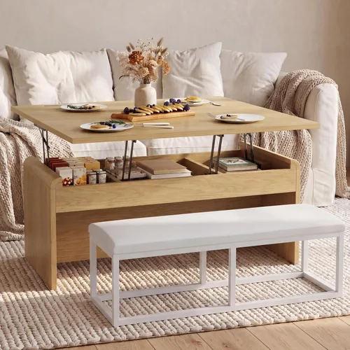 Miniatura 9 de Juego de mesa auxiliar de doble elevación con silla, 4 en 1, mesa de centro de 40 pulgadas con compartimento oculto, para sala de estar, mesas