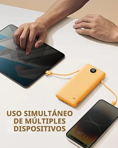 Miniatura 6 de VRURC Cargador portátil con cables integrados y enchufe de pared de CA, cargador de batería USB C de 10000 mAh, cargador de batería de viaje, Naranja