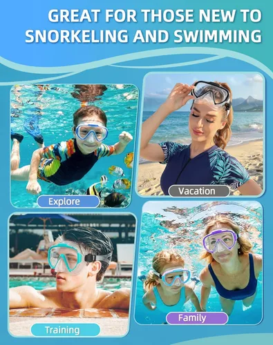 Miniatura 9 de Gafas de natación para adultos y niños, gafas de natación antivaho con cubierta para la nariz, sin fugas, máscara de buceo de esnórquel transparente