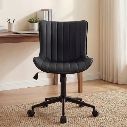 Miniatura 3 de Kidol & Shellder Silla de escritorio de oficina con ruedas, moderna silla giratoria de cuero sin brazos con respaldo acolchado cómodo, ergonómico
