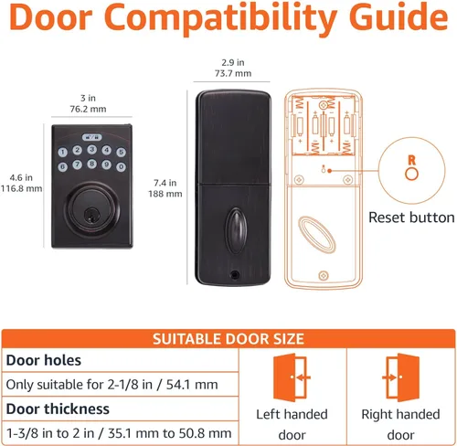 Miniatura 5 de Amazon Basics Cerradura de puerta con pestillo de seguridad y teclado electrónico con entrada sin llave de control táctil, opción de entrada